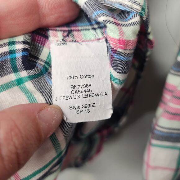J. Crew Long Sleeve Plaid Boy Shirt Women's 4 Mint Strawberry Button Down Collar - Picture 7 of 7